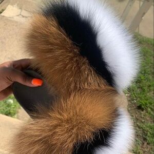 Brown Black & White Real Furry Slides